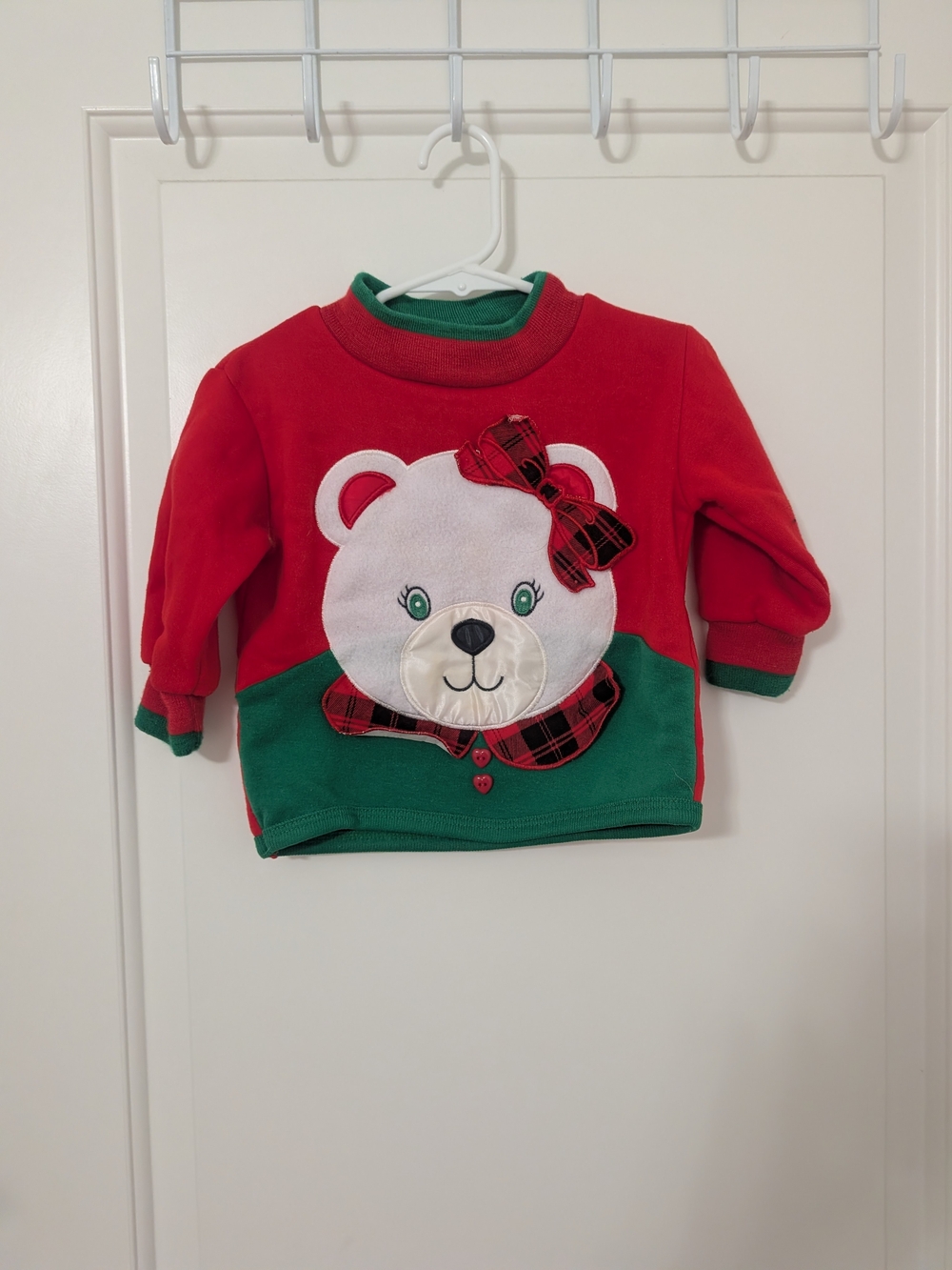 Vintage Santa's Club 12M Christmas Teddy Bear Plaid Bow Sweatshirt